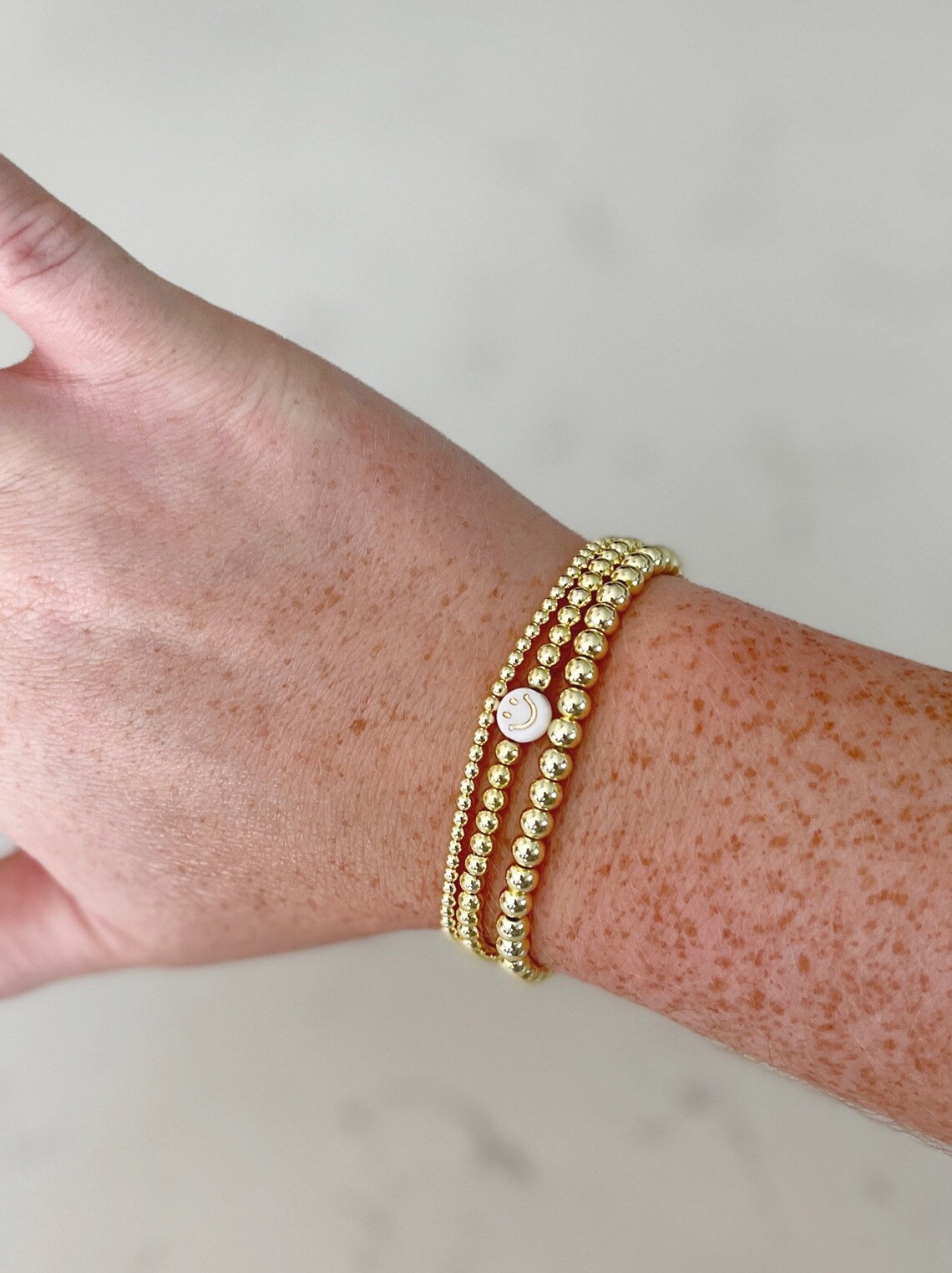 Gold Beaded Stretch Bracelets Gold Hematite Beaded Bracelets Etsy