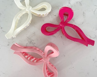 Bow Claw Clips, Coquette Bow Claw Clips, Trendy Claw Clips for Hair, Pink Claw Clips, Ribbon Claw Clips