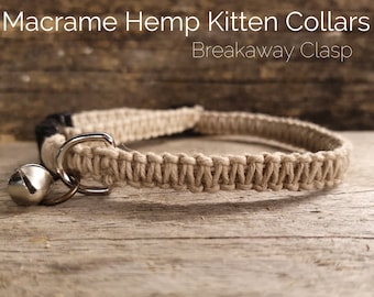 Macrame Hemp Kitten Collar - 3/8inch wide - different color options - Cat Collar - Kitten Collar - Breakaway Clasp - Eco-friendly Collar