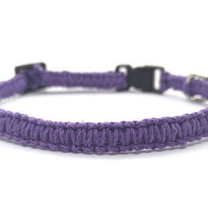 Adjustable Light Purple Hemp Cat Collar - Cat Collar - 30 different color options - 3/8inch wide - Light Weight Collar - Breakaway Clasp