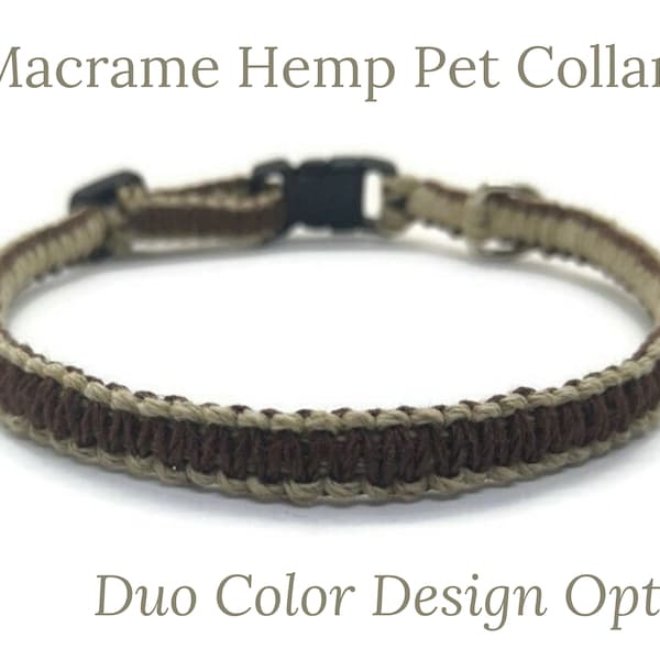 Macrame Hemp Collar - 3/8inch wide - different custom color options - Cat Collar - Hemp Pet Collar - Breakaway Clasp - Eco-friendly Collar