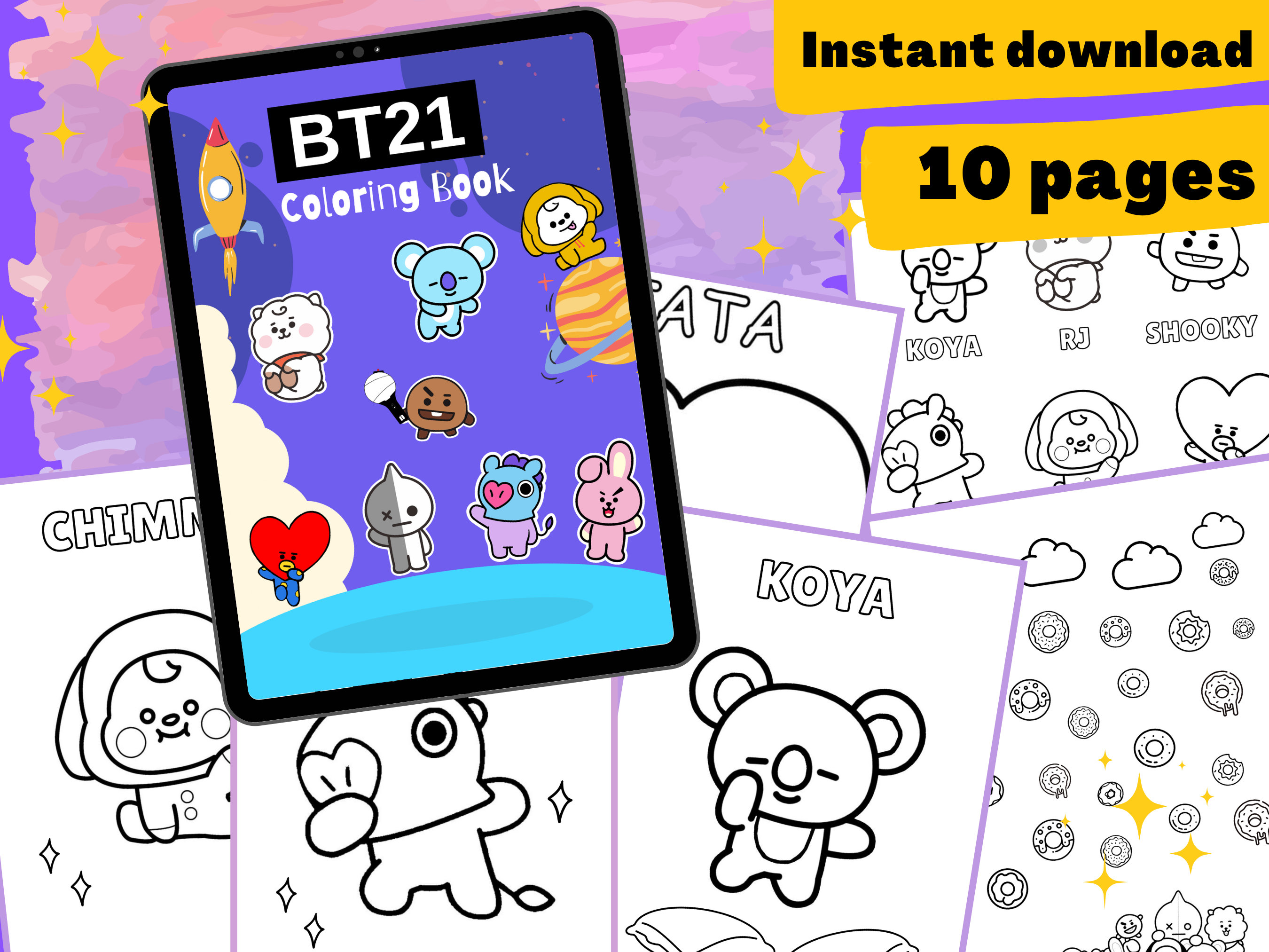 BT21 coloring page BTS BT21 color BTS coloring books - Etsy México