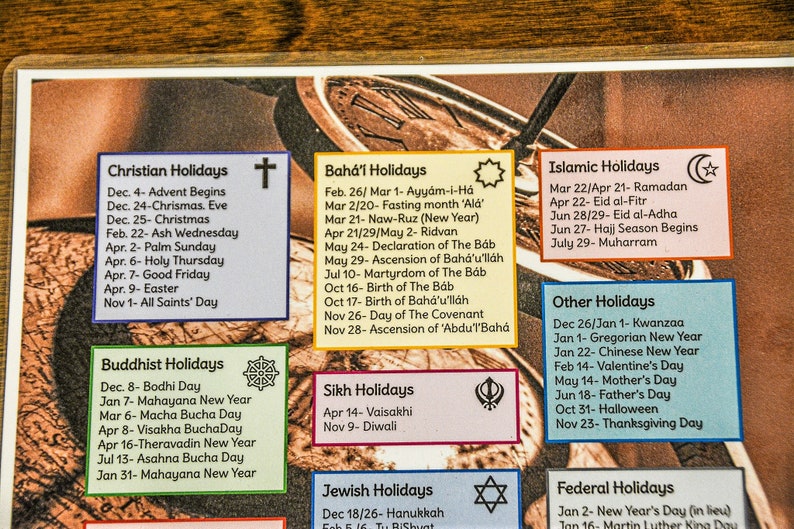 Interfaith Calendar 2023 8x8 Laminated Etsy