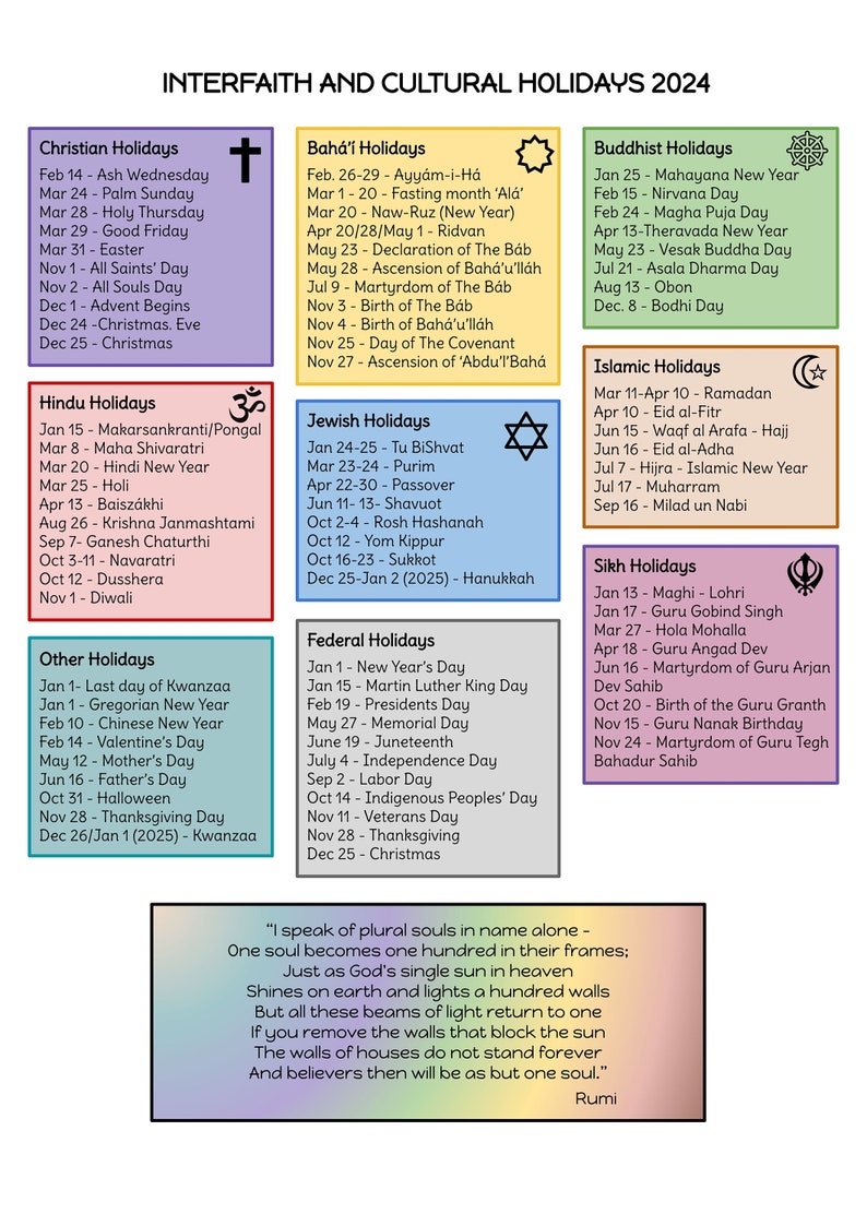 INTERFAITH 2024 CALENDAR Downloadable Etsy