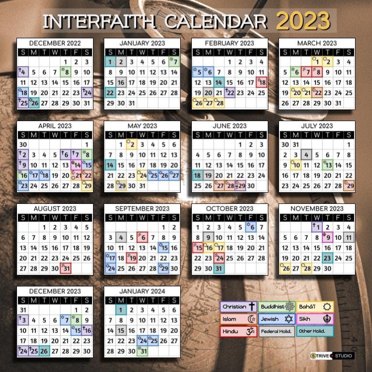 Interfaith Calendar 2023 Downloadable - Etsy