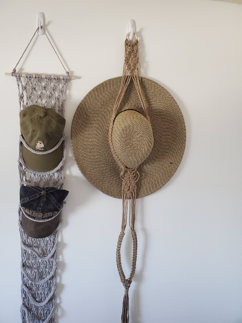 Macrame Double Hat Holder, Farmhouse Hat Hanger, Cowboy Hat Rack, Boho ...