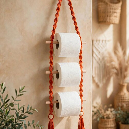 Colgador de papel higiénico de macramé, 9 colores, portarrollos de papel higiénico, toallero, accesorios de baño, decoración bohemia, casa pequeña, vida en caravana
