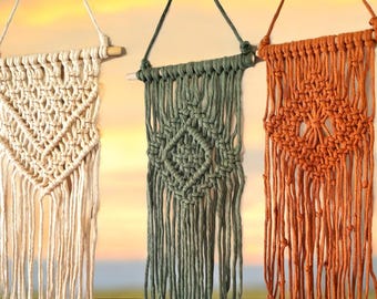 Small Macrame Wall Hanging | 19 Colors | Boho Mini Tapestry | Tiny House & Van Life Decor | Coastal Nursery Wall Art | Beachy Boho Decor