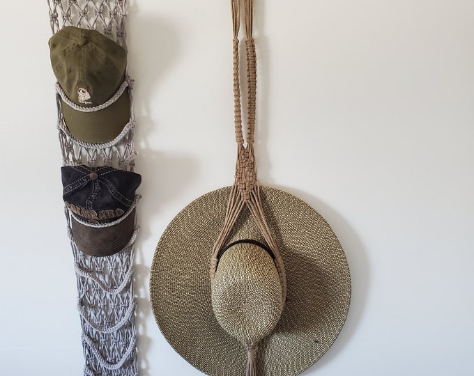 Macrame Double Hat Holder, Farmhouse Hat Hanger, Cowboy Hat Rack, Boho ...