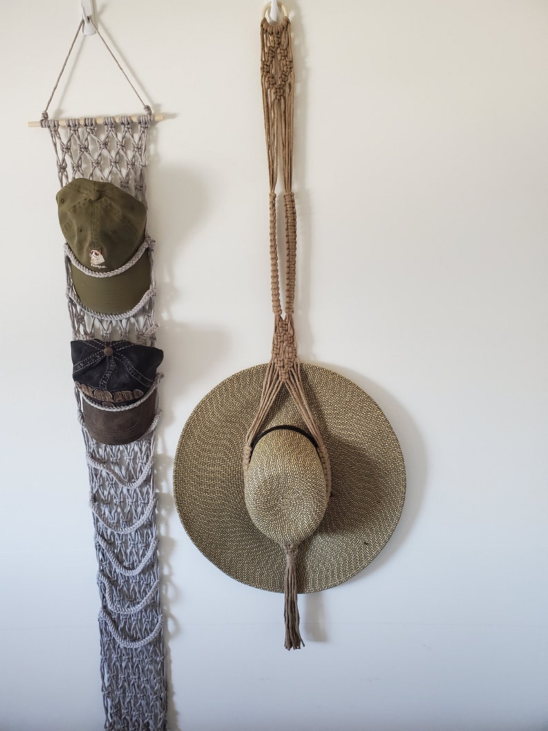 Macrame Double Hat Holder, Farmhouse Hat Hanger, Cowboy Hat Rack, Boho ...