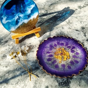 Violet Resin Coaster | Golden Coaster | Home decoration | Housewarming Gift