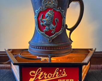 Stroh's Vintage Beer Stein Sign - Man Cave Bar Decor - Illuminated Testing & Working
