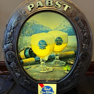 Vintage PBR Pabst Blue Ribbon Schild - Bierkelch Silber Ring Schild - Funktioniert geprüft