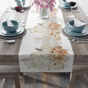 Camino de mesa de calabaza, decoración de mesa de otoño, decoración de calabaza, camino de mesa floral de otoño, camino de mesa de Acción de Gracias, decoración de mesa de otoño naranja