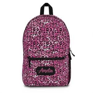 Pink Leopard Print Backpack, Personalized Bookbag, Leopard Print School Bag, Girl&#39;s Pink Backpack, Personalized Gifts, Pink Leopard Print