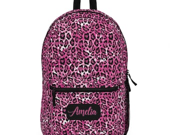 Pink Leopard Print Backpack, Personalized Bookbag, Leopard Print School Bag, Girl's Pink Backpack, Personalized Gifts, Pink Leopard Print