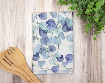 Blue Leaves Tea Towel, Blue Hostess Towel, Blue Kitchen Decor, Lea,rf Print Decor, Housewarming Gift, Blue Leaf Decor, Botanical Tea Towel