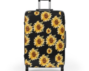 Sunflower Suitcase, Floral Luggage, Black Sunflower Suitcase, Sunflower Decor, Flower Travel Bag, Suitcase with wheels, Womens Travel Bag