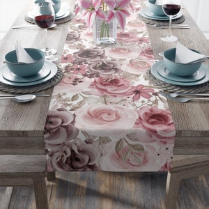 Floral Table Runner, Rose Table Decor, Pink Rose Table Runner, Purple Table Decor, Housewarming Gift, Rose Gifts, Summer Floral Table Decor