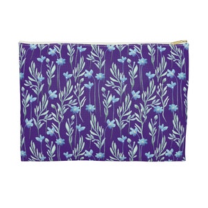Spring Makeup Bag, Purple Makeup Bag, Blue Floral Cosmetic Bag, Purple Cosmetic Bag, Purple Gifts for Her, Floral Makeup Pouch, Floral Bag
