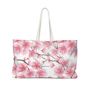 Cherry Blossom Weekender Bag, Floral Travel Bag, Overnight Bag, Womens Weekend Bag, Bride Gifts, Pink Travel Bag, Cherry Blossom Gifts