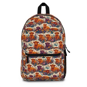 Highland Cow Backpack, Girl&#39;s Cow Bookbag, Highland Cow Bag, Custom Backpack, Highland Cow Gifts, Middle School Bookbag, Girls School Bag