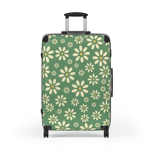 Daisy Suitcase, Green Suitcase, Custom Luggage, Wheeled Suitcase, Travel Gifts, Daisy Decor, Cabin Suitcase, Carry On Luggage, Green Bag