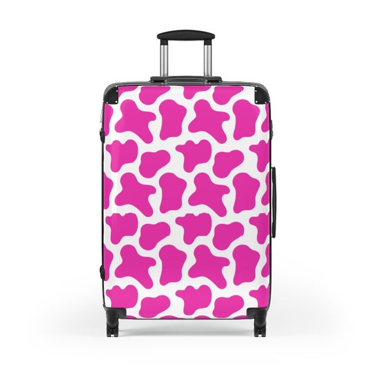 Pink Cow Print Suitcase, Womens Luggage, Cow Print Travel Bag, Wheeled Suitcase, Carry On Luggage, Custom Suitcase, Pink Luggage