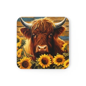 Highland Cow Coaster, Western Coaster Set, Cow Print Coasters, Highland Cow Decor, Gift for Cow Lover, Housewarming Gift, Highland Cow Print