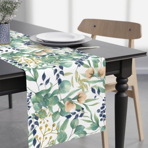 Floral Table Runner, Spring Table Runner, Watercolor Runner, Spring Decor, Housewarming Gift, Spring Flower Table Decor, Blue Table Runner