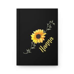Sunflower Journal, Personalized Journal, Summer Journal, Sunflower Notebook, Gift for Girls, Mother&#39;s Day Gift, Birthday Gift, Black Journal