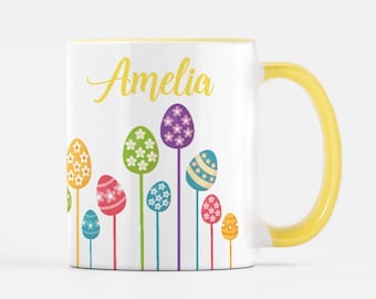 Easter Mug, Personalized Mug, Easter Egg Print, Easter Cup, Easter Name Mug, Easter Egg Decor, Yellow Easter Mug, Easter Gifts, Easter Egg