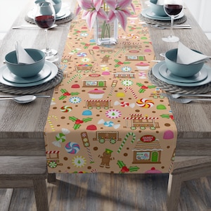 Christmas Table Runner, Gingerbread Man Table Decor, Candy Cane Table Runner, Holiday Runner, Christmas Table Decor, Christmas Print
