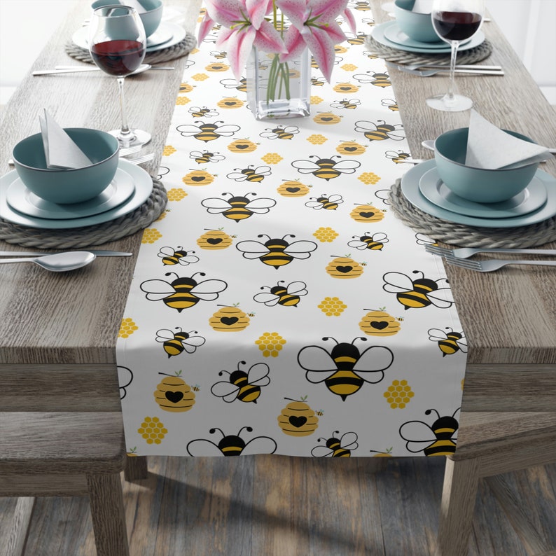 Honey Bee Table Runner, Bee Decor, Watercolor Bumble Bee Decor, Bee Hive Decor, Honey Bee Gifts, Housewarming Gift, Bee Table Decor image 10