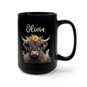 Cow Mug, Personalized Mug, Gift for Cow Lover, Highland Cow Print, Personalized Gifts, Farm Girl Mug, Farm Animal Gifts, Cow Gifts for Her
