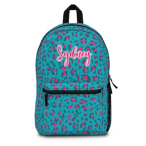 Blue Leopard Print Backpack, Personalized Backpack, Girl&#39;s Bookbag, Pink Leopard Print Bag, Back to School Bag, Girl&#39;s Blue Bookbag