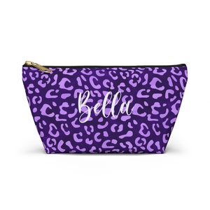 Leopard Print Makeup Bag, Purple Cosmetic Bag, Personalized Bag, Girl's Leopard Print Bag, Purple Cosmetic Pouch, Purple Pencil Case