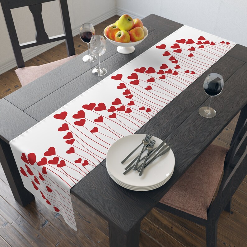 Valentines Day Table Runner, Red Heart Decor, Heart Table Runner ...
