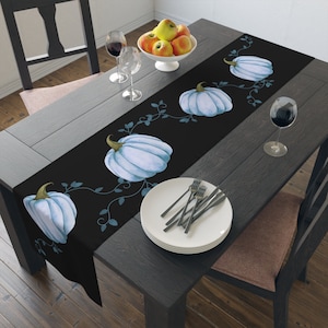 Blue Pumpkin Fall Table Runner, Thanksgiving Table Runner, Autumn Table Decor, Blue Pumpkin Print, Fall Table Decor
