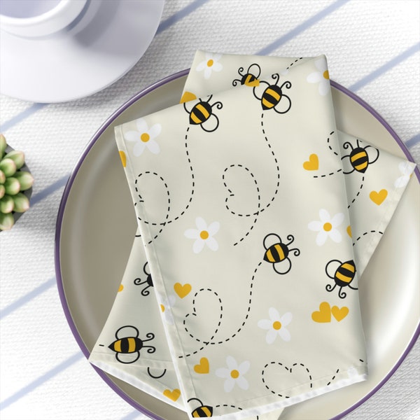 Honey Bee Napkins, Honey Bee Gifts, Cloth Napkins, Housewarming Gifts, Bumble Bee Napkins, Bee Print Gifts, Honey Bee Theme, Set of 4