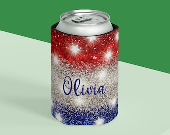Cosie pour canette du 4 juillet, refroidisseur de canette patriotique, décoration du 4 juillet, biscuit pour le jour de l'indépendance, couvercle de canette scintillante, refroidisseur de boisson pour fête du 4 juillet