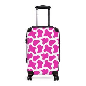 Pink Cow Print Suitcase, Womens Luggage, Cow Print Travel Bag, Wheeled Suitcase, Carry On Luggage, Custom Suitcase, Pink Luggage