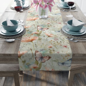 Summer Table Runner, Summer Flower Decor, Floral Print Table Runner, Green Table Runner, Housewarming Gift, Floral Table Decor, Gift for Her