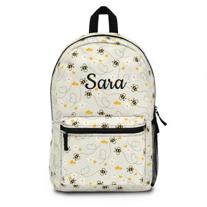 Personalized Backpack, Bee Backpack, Name Backpack, Honey Bee School Bag, Bee Lover Gifts, Bumble Bee Bag, Bee Print Backpack