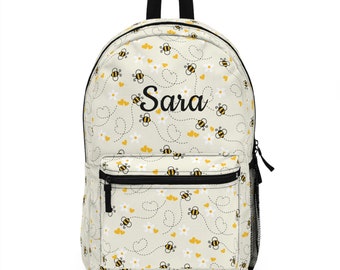 Personalized Backpack, Bee Backpack, Name Backpack, Honey Bee School Bag, Bee Lover Gifts, Bumble Bee Bag, Bee Print Backpack