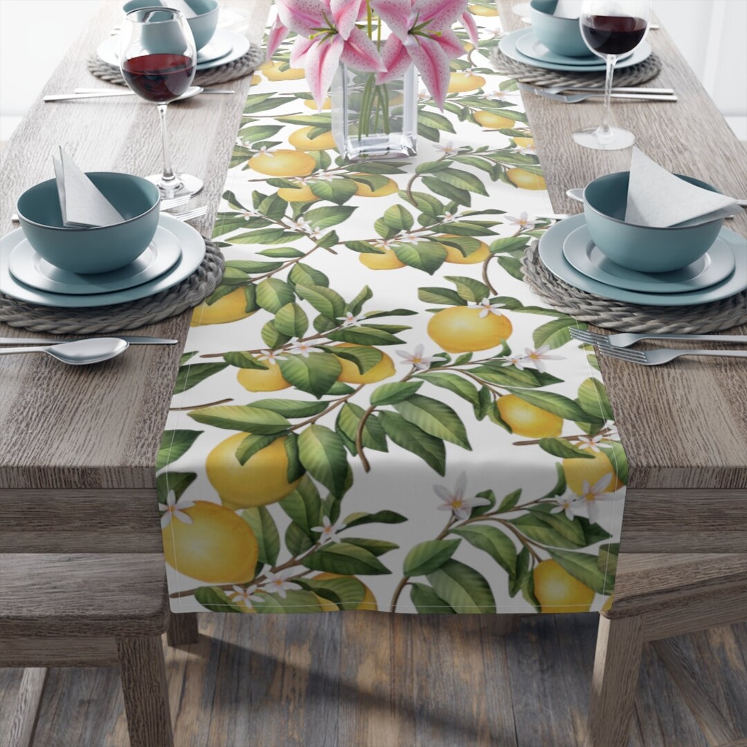 Lemon Table Runner, Lemon Leaves Table Decor, Housewarming Gift, Lemon
