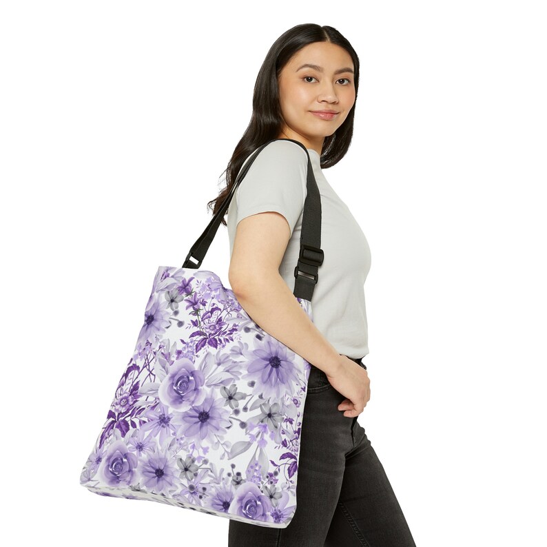 Purple Crossbody Bag, Floral Tote Bag, Summer Tote Bag, Purple Tote Bag, Gift for Her, Women's Tote Bag image 4