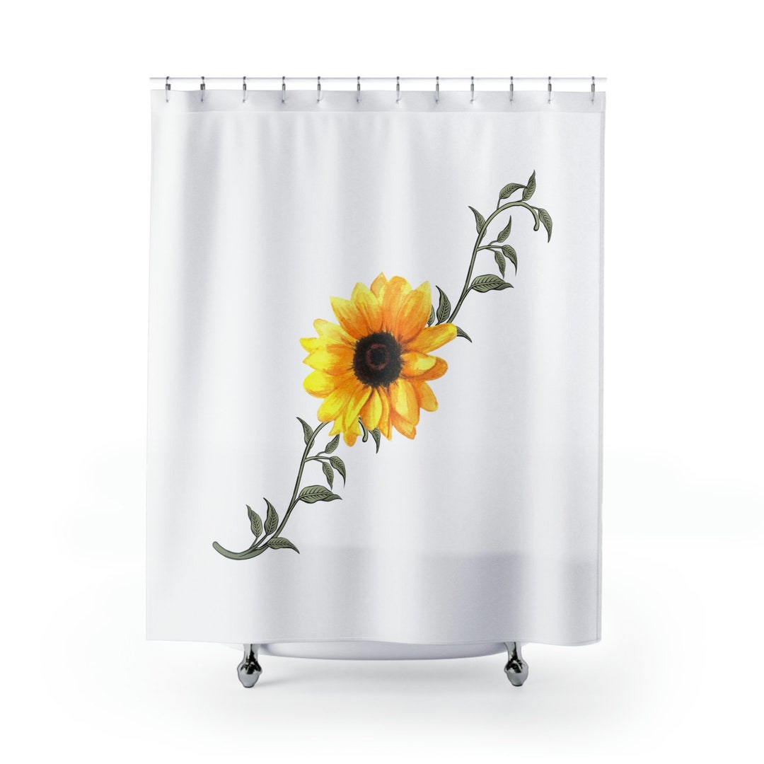 Sunflower Shower Curtain, Housewarming Gift, Sunflower Gifts, Minimalist Bathroom Decor
