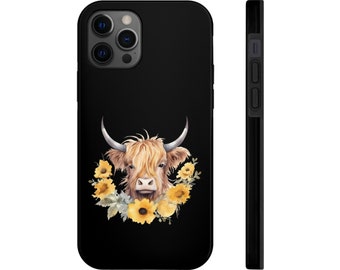 Highland Cow IPhone Case, Cow Phone Case, Floral Iphone Case, Gift for Cow Lover, Highland Cow Gifts, Cow Print Case