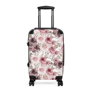 Floral Suitcase, Rose Flower Luggage, Pink Flower Travel Bag, Wheeled Suitcase, Custom Luggage, Purple Luggage, Flower Suitcase